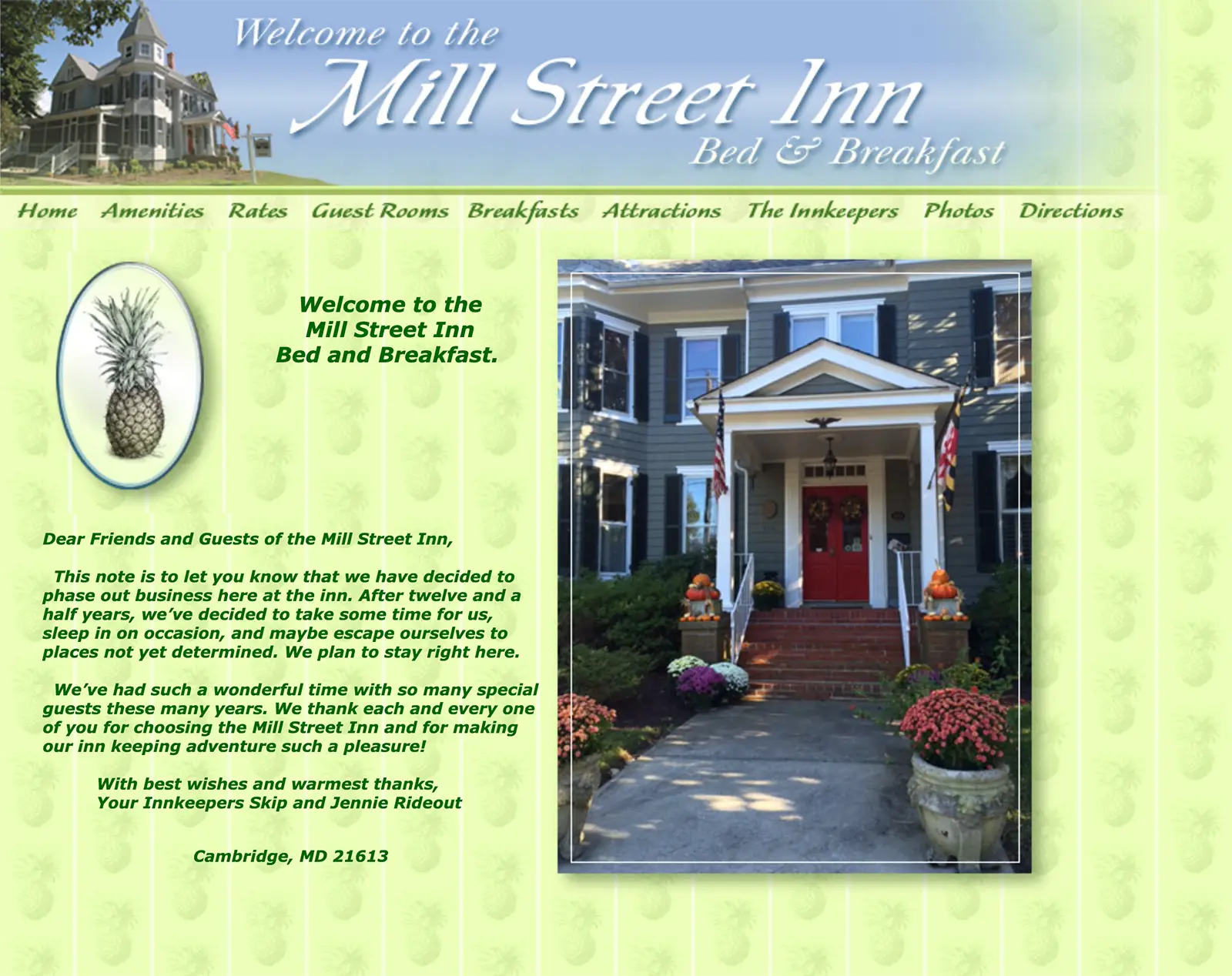 Mill Street Inn Website